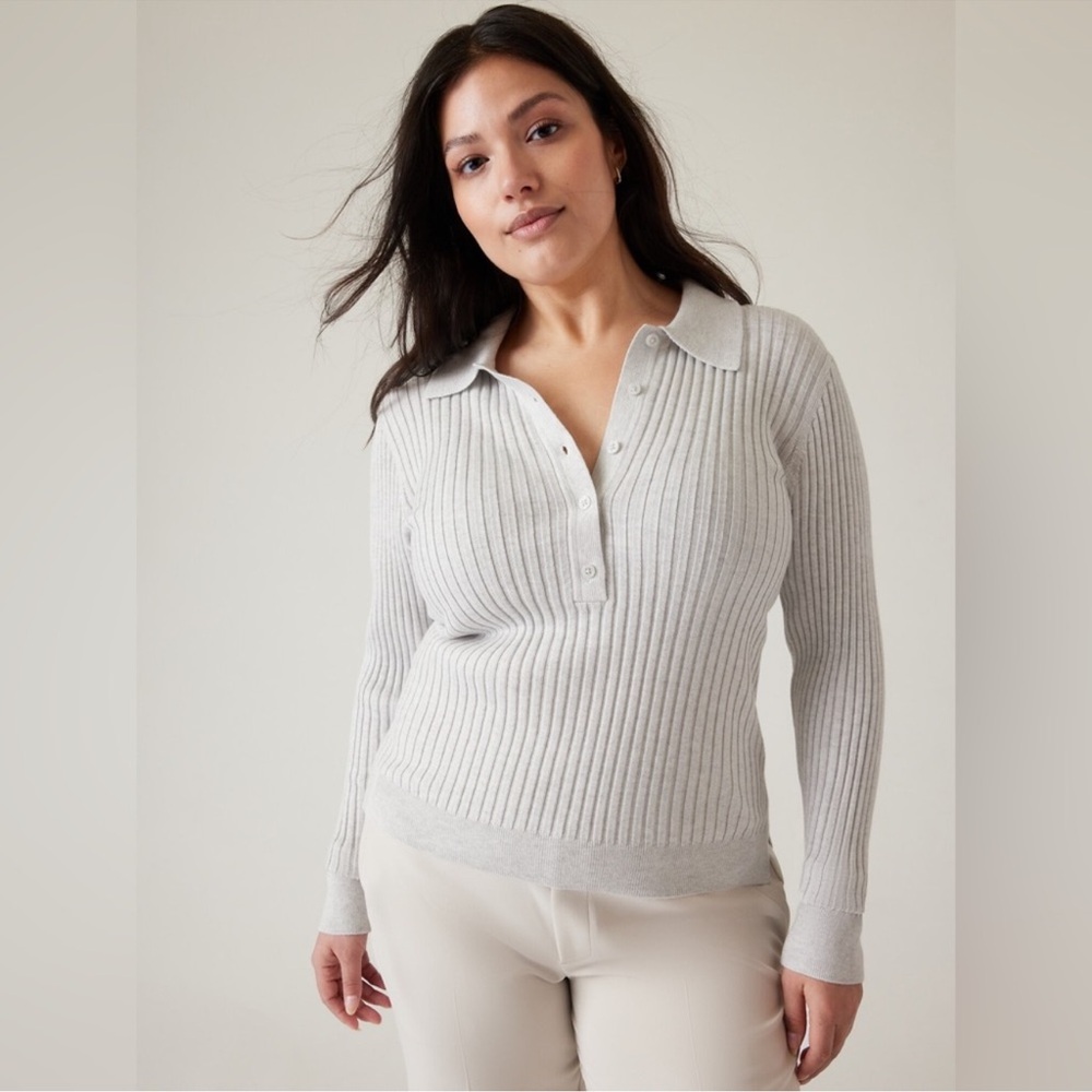 Athleta Sweet Bay Henley Ribbed Sweater Collared